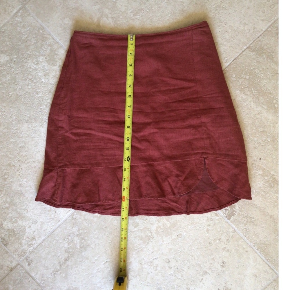 Abercrombie & Fitch Linen Blend Mini Skirt Burgundy Ruffle Hem XS - Picture 4 of 6